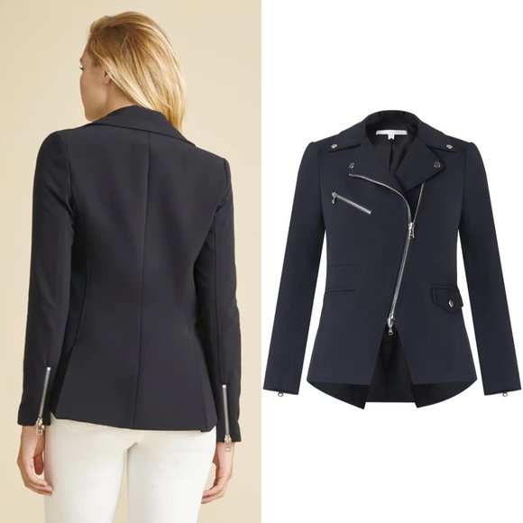 Veronica Beard Scuba Hadley Moto Jacket Sz 2 Black Wrinkle-resistant Stretch - Picture 2 of 10